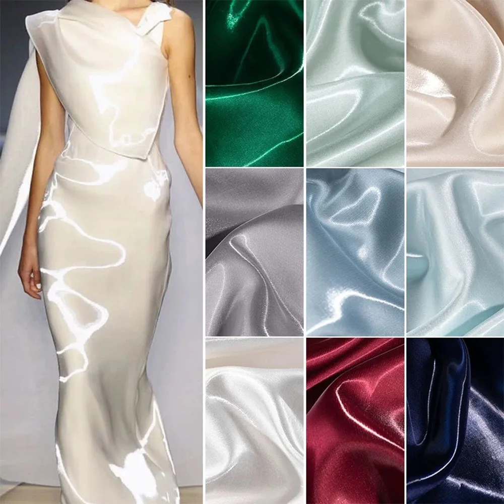 Thickened Luxury Liquid Satin Fabric Solid Color Shiny Evening Gown Stage Dresses Backdrop Curtains Fashion Silky Damasks Supply