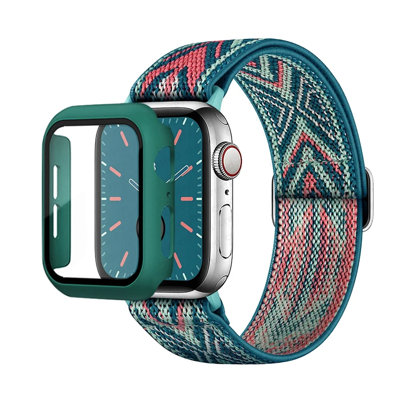 Case+Scrunchie Strap for Apple watch band 44mm 40mm 45mm 41mm 42mm 38mm Elastic Nylon Loop bracelet iWatch series 4 5 3 6 se 7 8