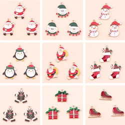 10pcs/lot Mix Cute Enamel Christmas Snowman Santa Claus Charms Pendants for Jewelry Making DIY Earrings Necklace Crafts Supplies