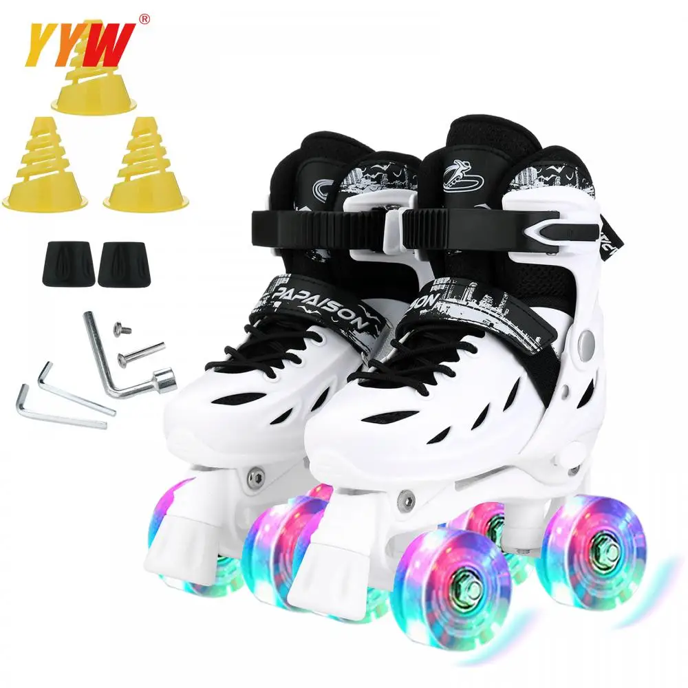 Black Whtie Roller Skates Adult Kids Double Row Pulley Flash 4-Wheel Men Women Adjustable Patines Ourdoor Skating Shoes Patines