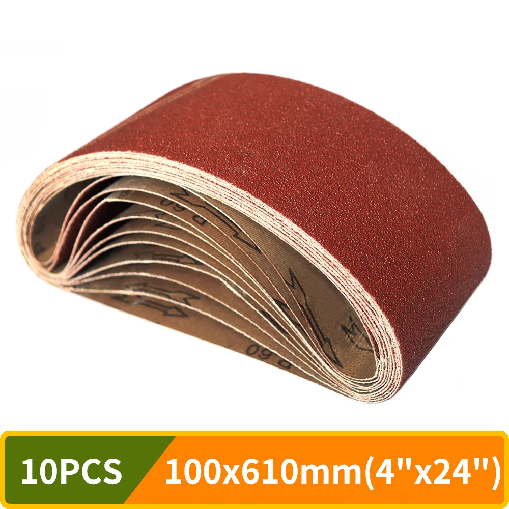 10 sztuk/zestaw 100*610 mm pasy szlifierskie 4 "x 24" pas ścierny z tlenku glinu P40-P1000 ziarno do polerowania drewna miękkiego metalu szlifowanie