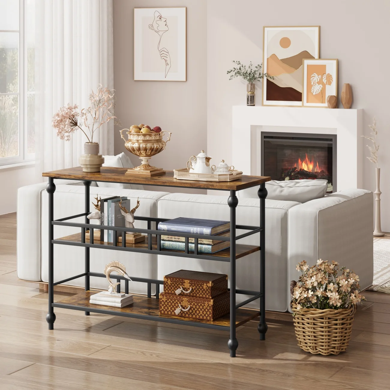 

Narrow Console Table with Shelves 3 Tier Industrial Entryway Sofa Table Hallway Living Room Side Table for Bedroom Foyer
