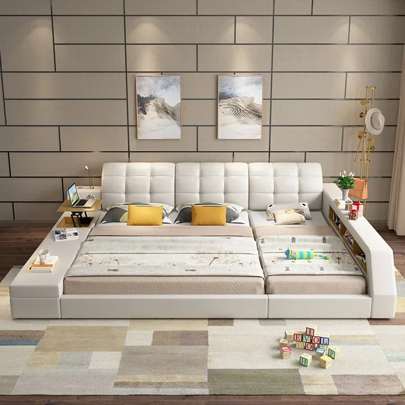 

Modern Bedroom Leather Furniture Nordic Leather Bed Master Bedroom Combination Storage Leather Art 3 Meters Bed 2035C