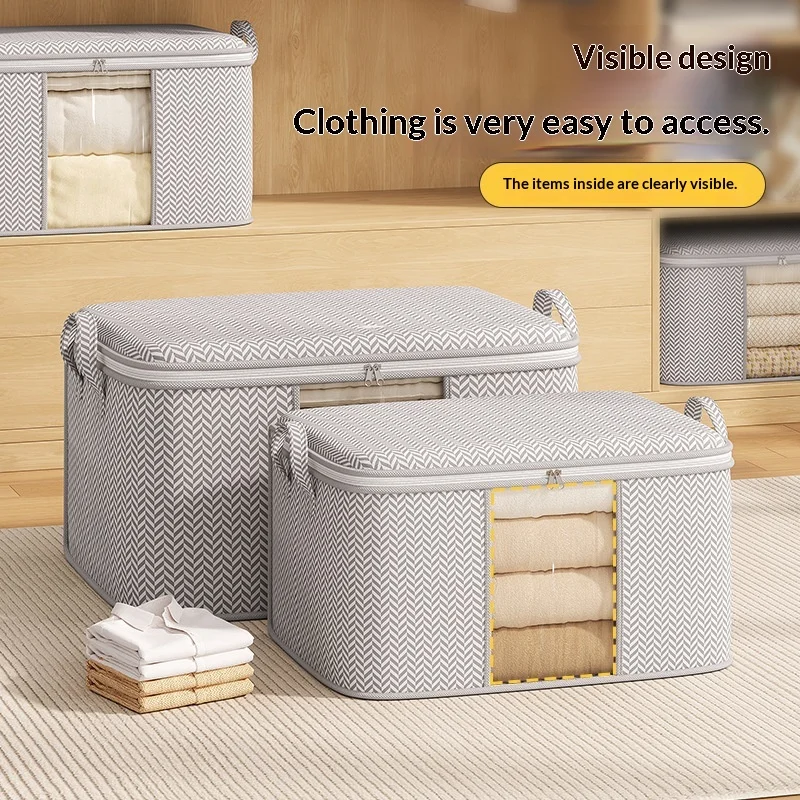 

Non-Woven Storage Bags with Window - Herringbone Pattern Clothes Organizer, Dustproof Moving Bag for Quilt/Blanket, Multi-Size
