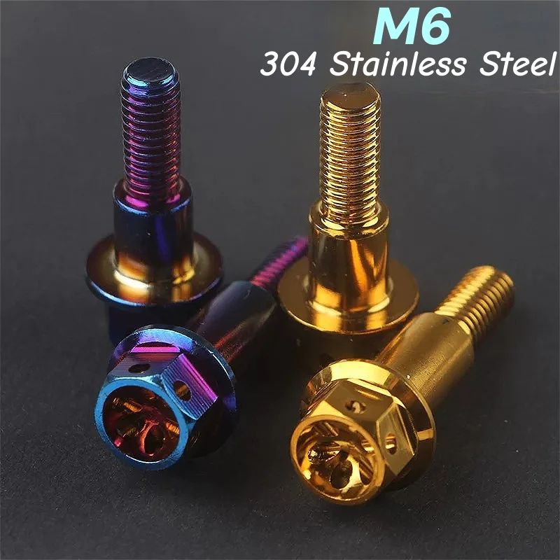 304 Stainless Steel M6 Titanium Plated Hexagon Flange Head Screws Bolts For Motorcycle Engine/Exhaust/Brake Caliper L:30mm