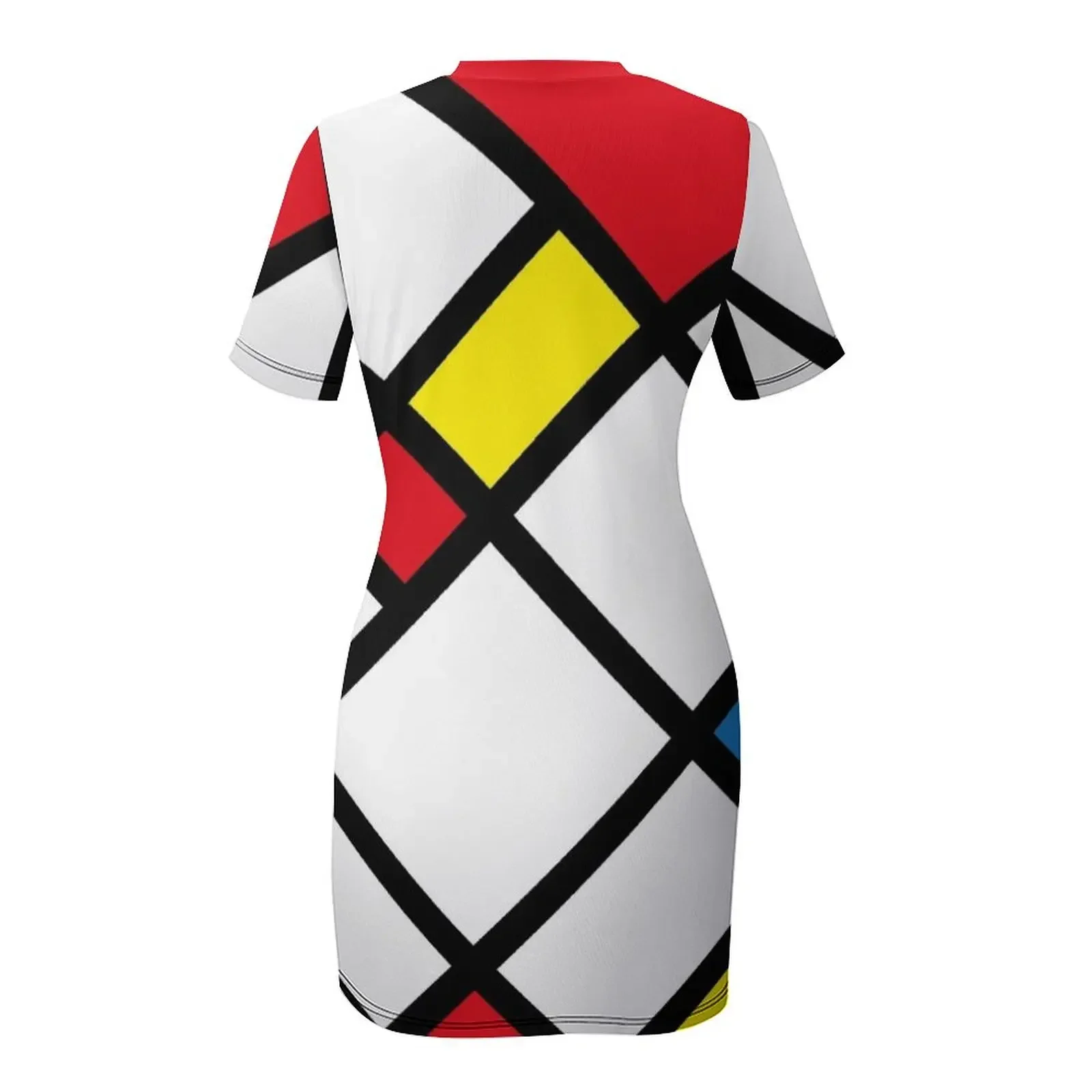 Mondrian Minimalist De Stijl الفن الحديث تصميم تجريدي فستان بأكمام قصيرة فستان طويل فستان صيفي للنساء