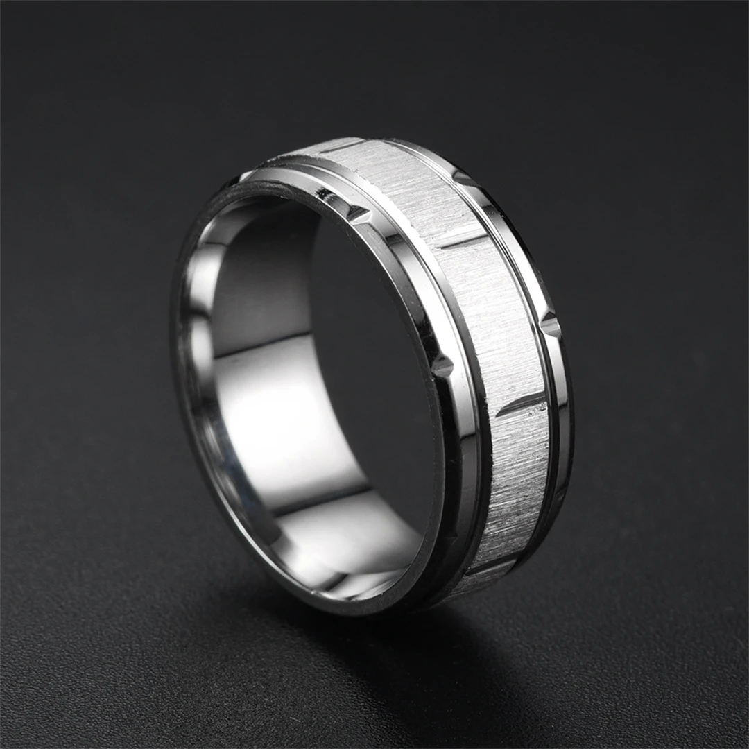 8mm Men\'s Ring Black Stainless Steel Popular Solid Titanium Steel White Men\'s Casual Party Ring Jewelry Accessories