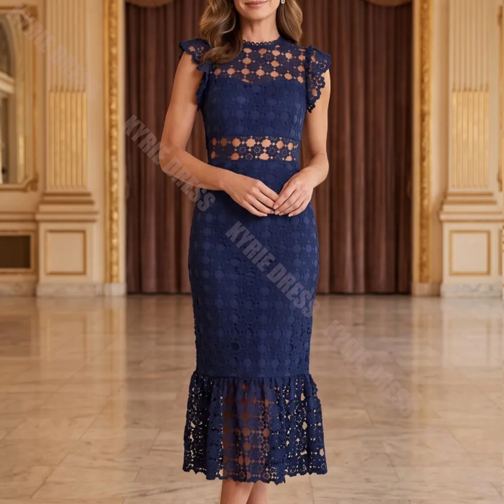Customized Mother of The Bride Dress Fashion Scoop Neck Sleeveless Lace Applique Column Women Wedding Guest Party Evening Gowns