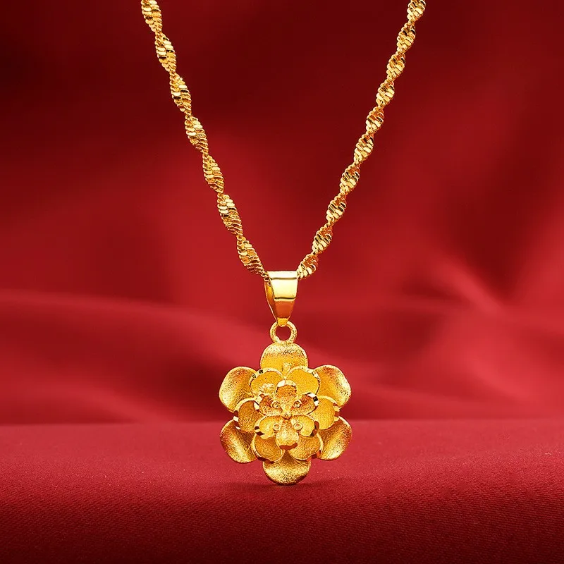 24K Gold Sand Flower Pendant for Men and Women - High-Quality Non-Fading Necklace, Thoughtful Gift