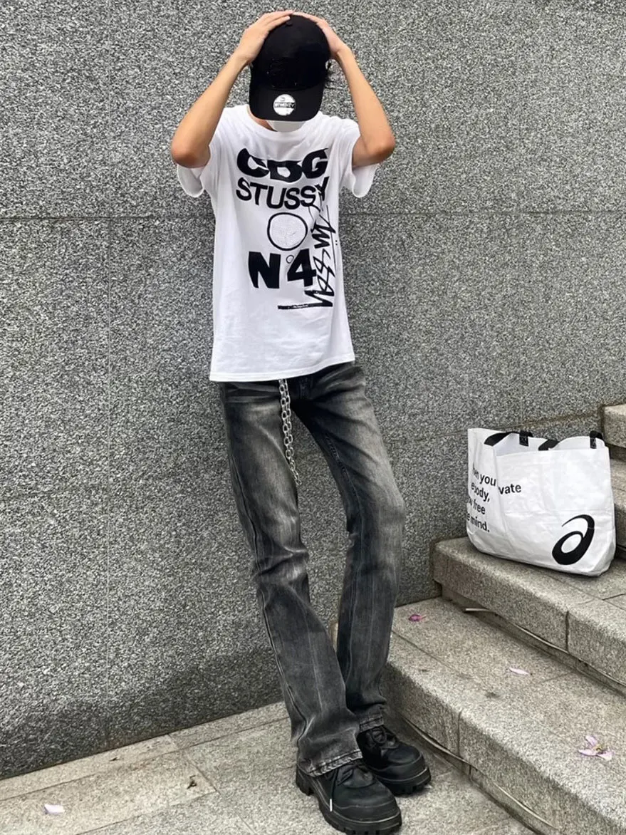 Cleanfit سليم صالح ey Bla الدينيم الجينز الرجال شارع العليا Sle مطاطا عارضة السراويل الطويلة مستقيم الساق أنبوب السراويل