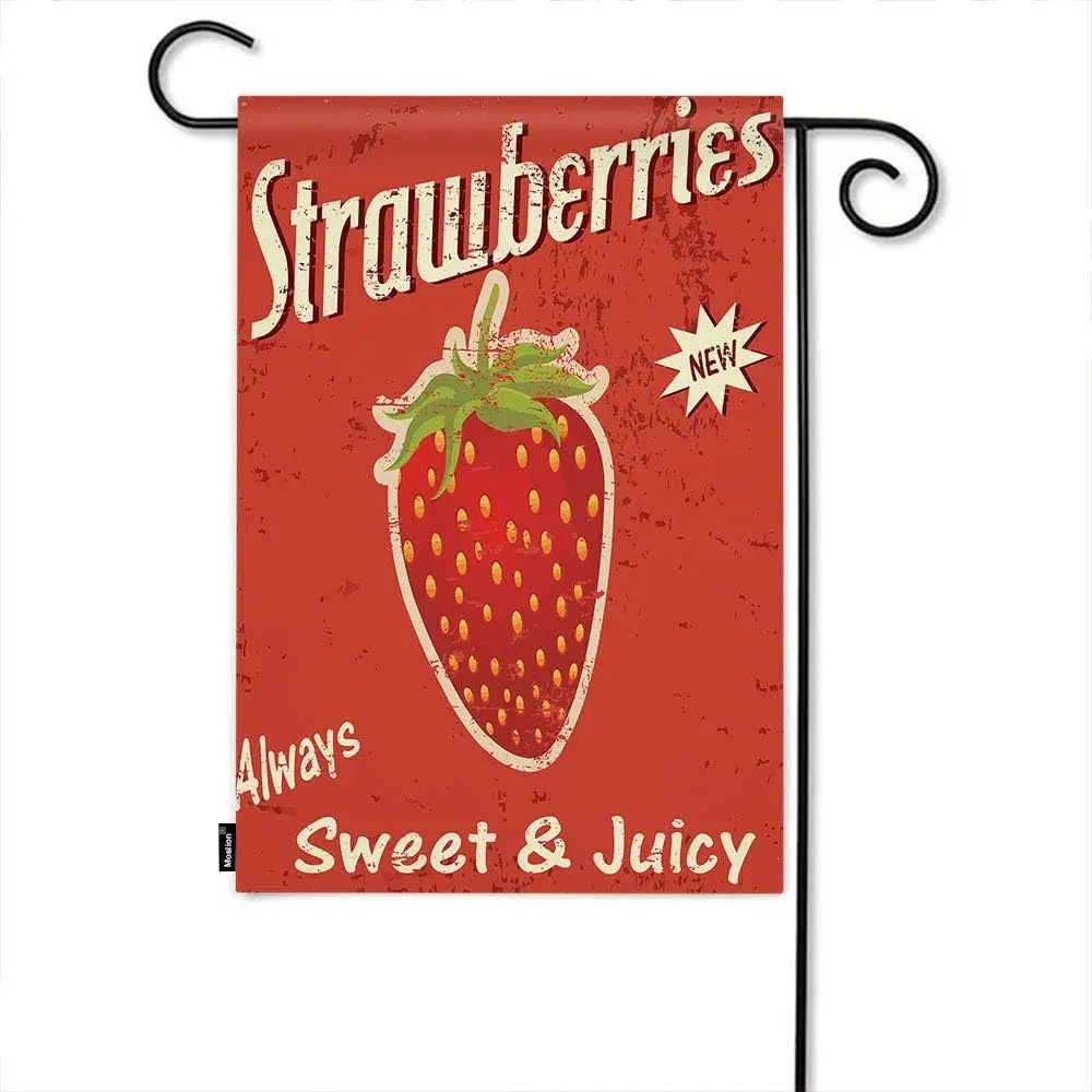 Strawberries Garden Flag Vintage Style Summer Fresh Fruits Grunge Background Rustic Summer Seasonal Garden Flag Outdoor Decorati