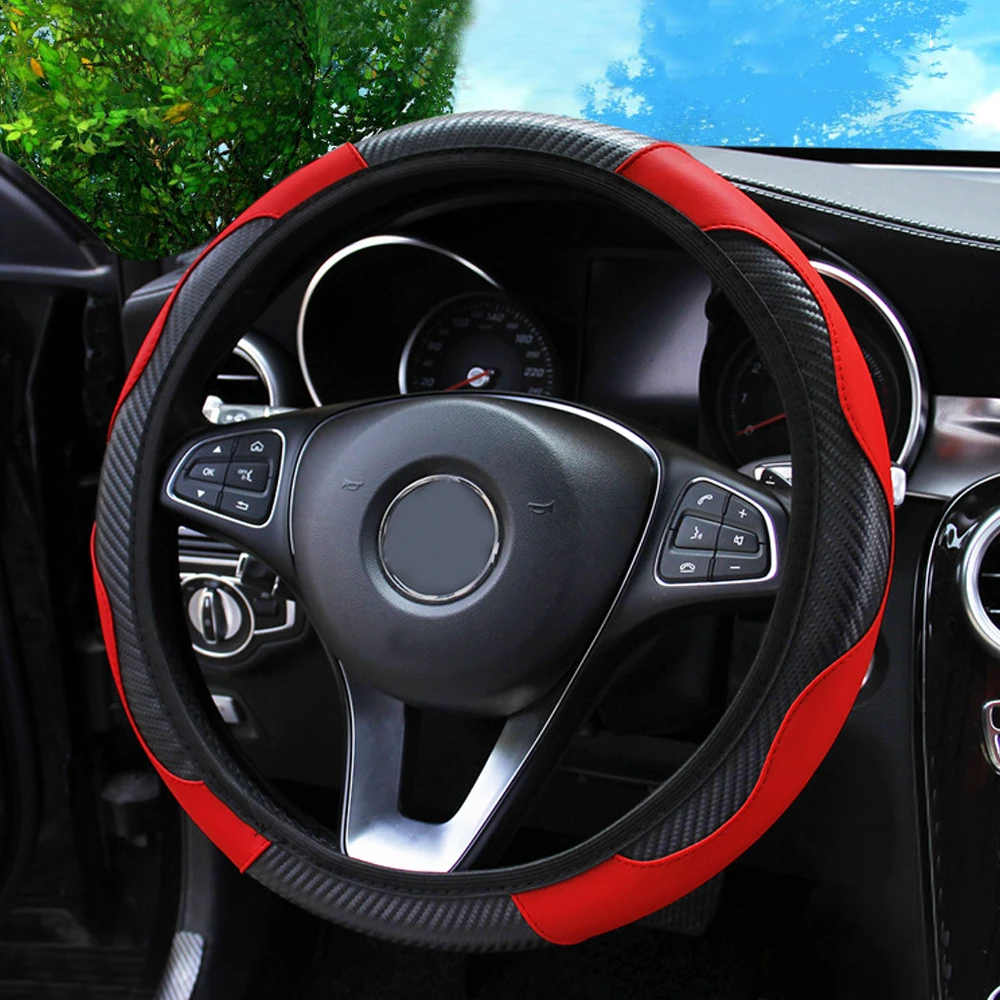 

1Pc 38cm Universal Car Microfiber Leather Steering Wheel Covers Protector Decor Anti-skid Elastic Cover Interior Accessories