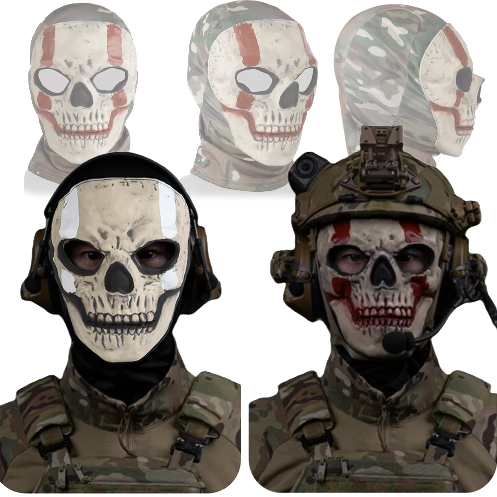 Ghost Balaclava Tactical Mask, Anti-Impact Silicone Faceshield,Elastic Fabric, Anti-Fog Clear Lens, Padded Eye, Breathable Mouth