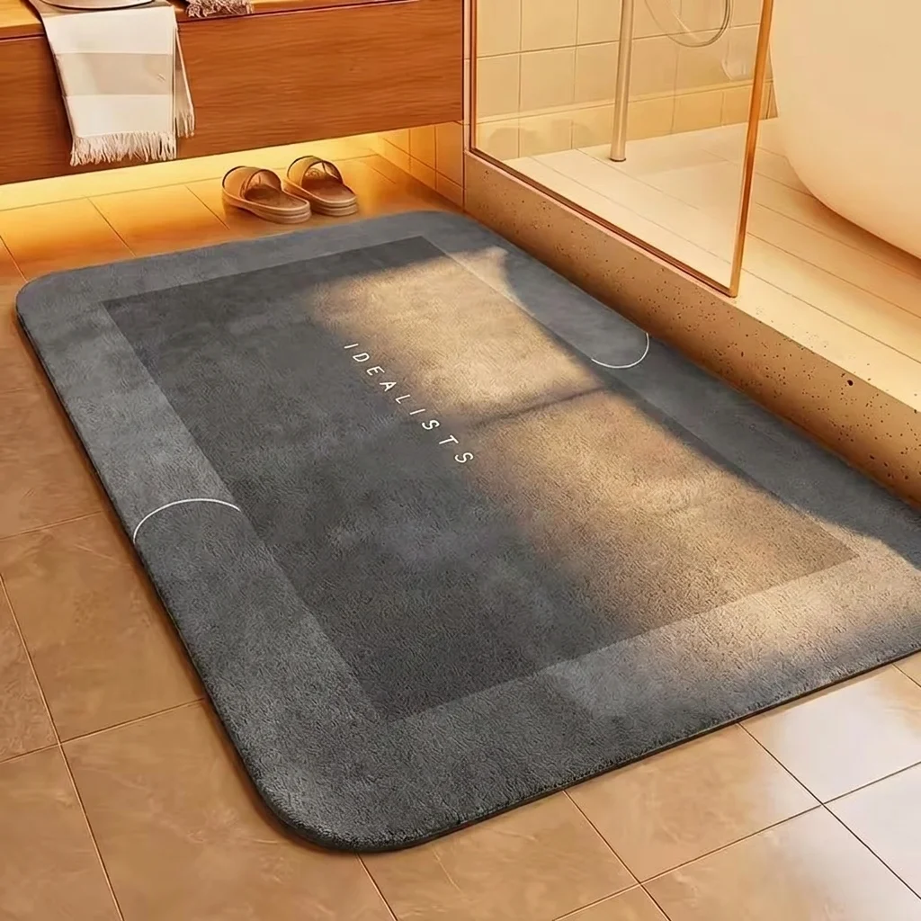 Bathroom Floor Mat Square Flannel Rug Plush Soft Non Slip Water Absorbent Carpet for Toilet Bathroom