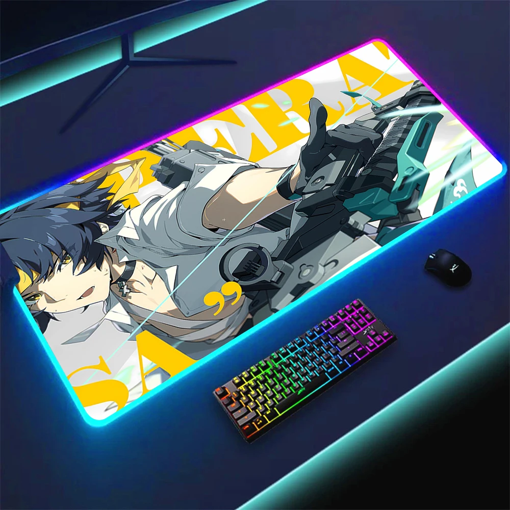 Hot Kawaii Pretty RGB Demara Trendy Hit Cool Art Zenless Zone Zero Gaming Backlight Mouse Pad Gamer Keyboard Table LED Mat 90x40