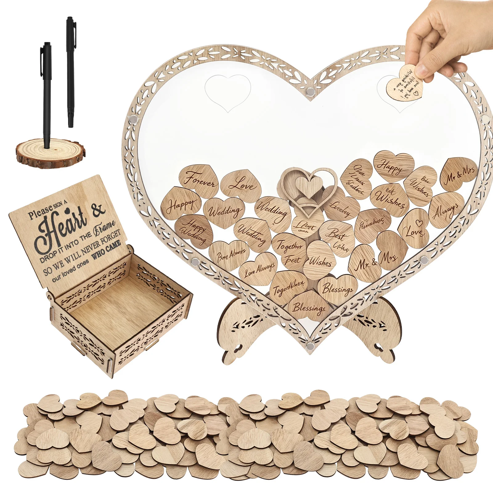 Wedding Guest Book Alternative Wedding Decor Drop Heart Guestbook Wood Sign In Book Table Decor Personalized Guest Message Board