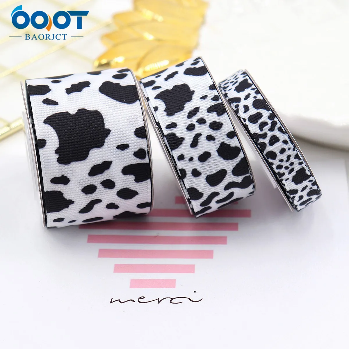 Cute Cow Pattern Decoration Bow-knot Grosgrain Ribbons,Multiple Sizes,22301-4 10Yards Bow Cap DIY Decorations