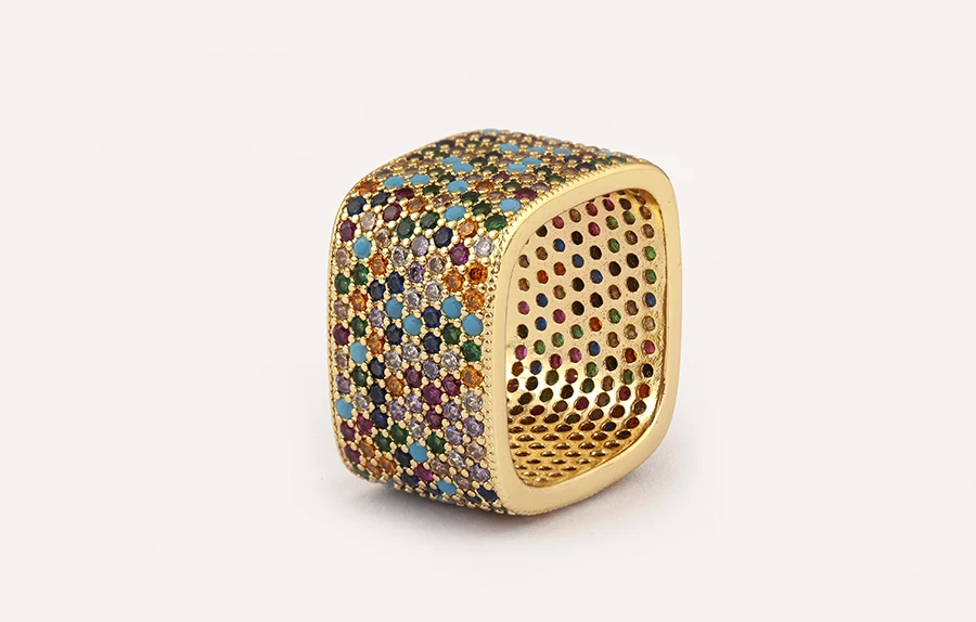 Nidin Neue trendige quadratische Form eingelegte Kristall-Zirkon-Ringe für Frauen und Männer, 5 Farben zur Auswahl, Hip-Hop-Stil, Fingerschmuck, schicke Geschenke – Detail 17