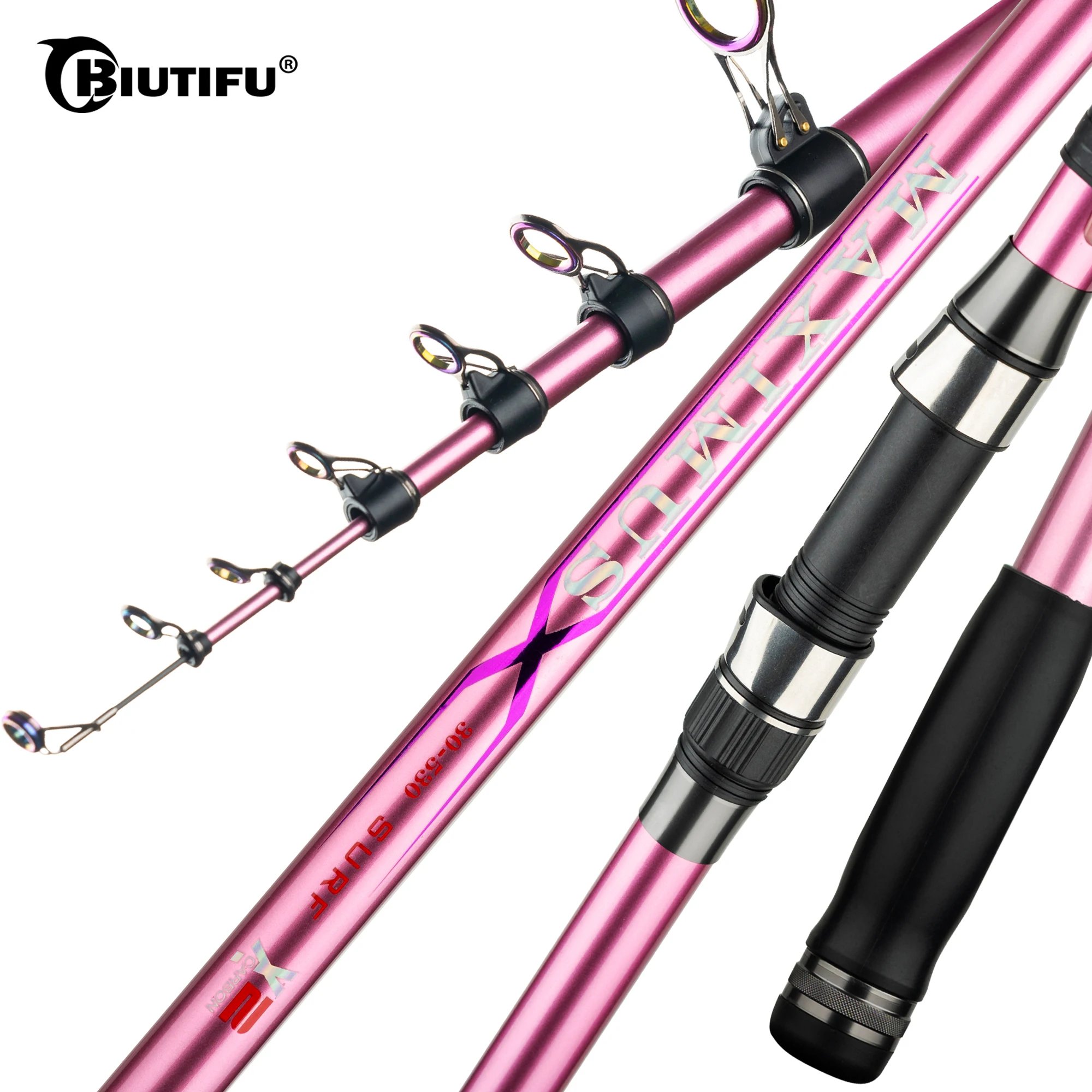 Cañas de Pescar Telescópicas BIUTIFU MAXIMUS Traveller para Surfcasting, 3.6-5.3m, Carbono T800, Potencia de Lanzamiento 60-150g