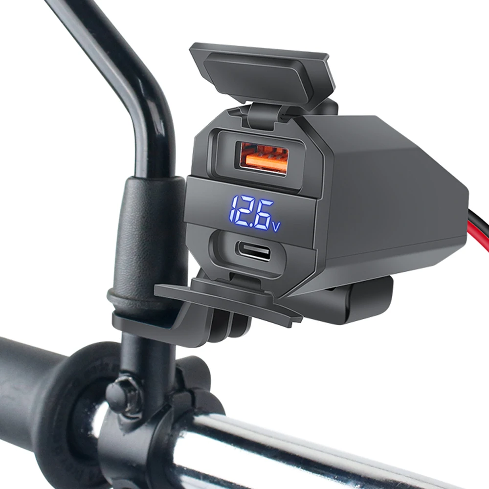 100W Motorcycle Vehicle-Mounted Charger Waterproof Adapter 12V Phone USB PD Ports Quick Charge 3.0 With Voltmeter Moto Accessory