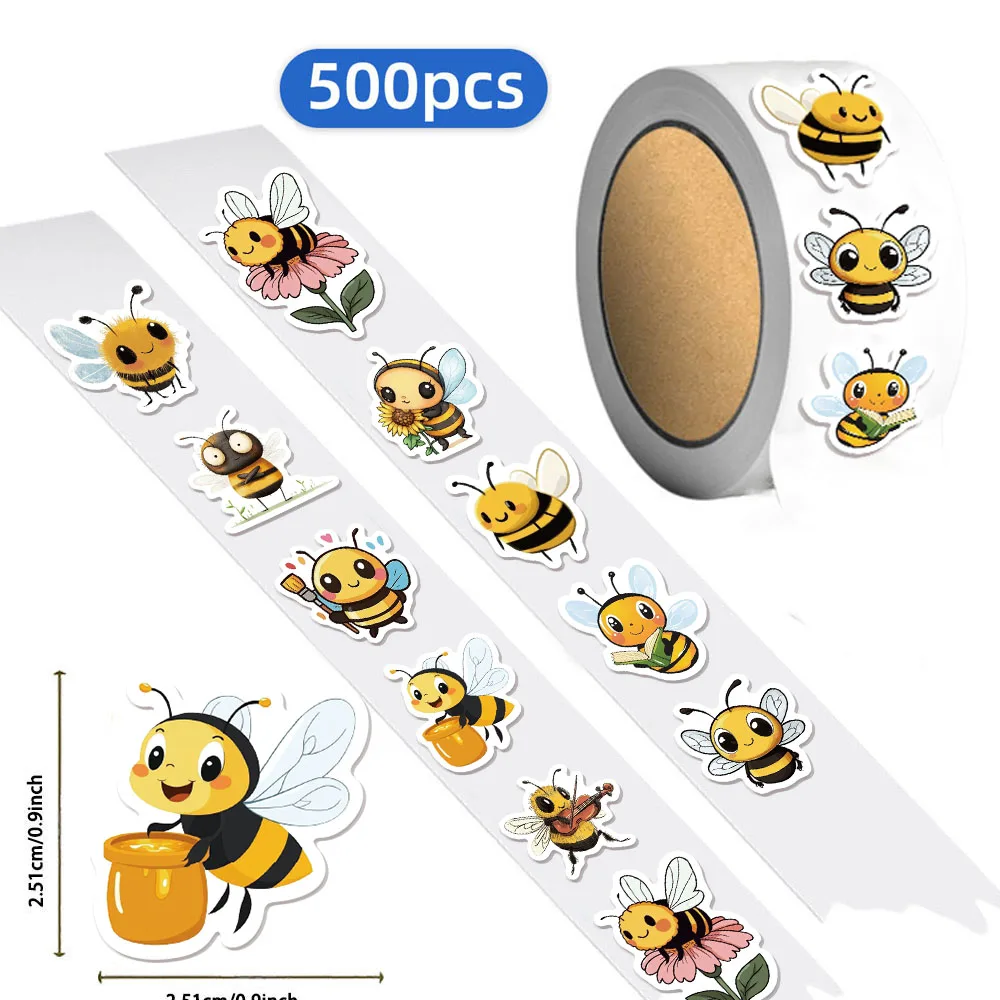 

500PCS Cartoon Bee Reward Stickers 10 different styles of bees 2.5cm/1.0in Learning Reward Game Party Gift Seal
