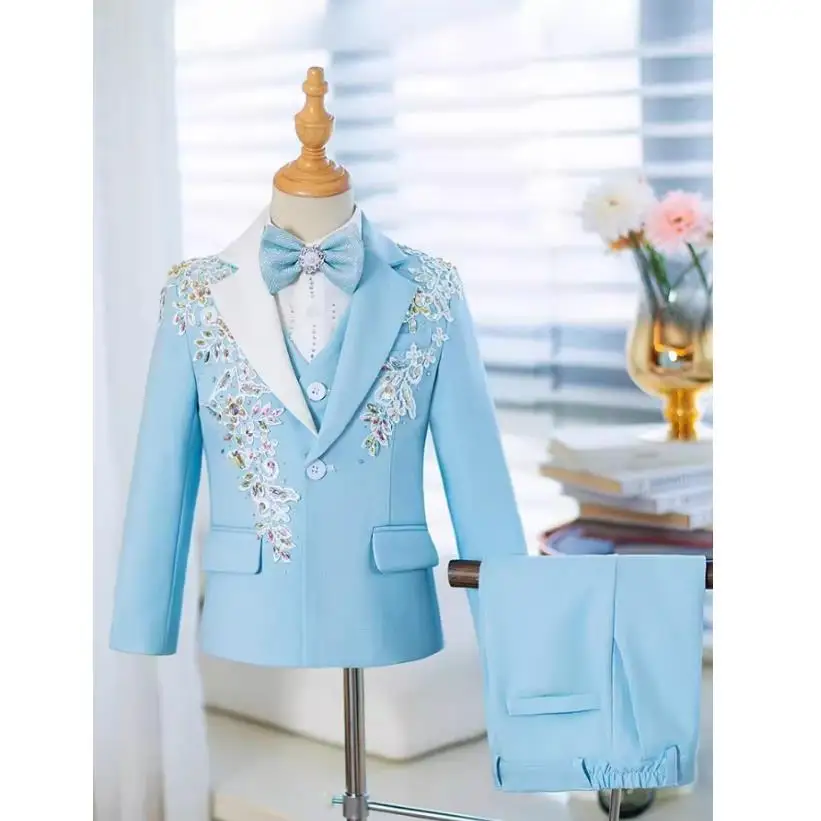 

Children's Suit Set New High-End Handmade Flower Boy Host Piano Performance Blazer Traje De Niño Para Boda Boys Suits A3755