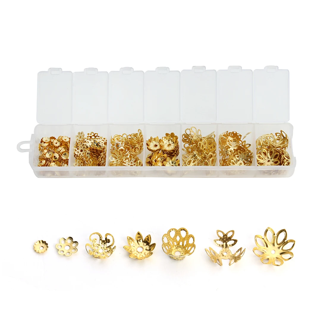 1Box Alloy Gold Bead Caps Flower Brackets Tree Leaf Round Beads With Storage Box For DIY Crafting Jewelry Accessory Making