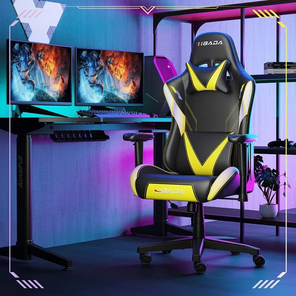 Gaming Chair Ergonomic Racing Computer with Height Adjustment Headrest and Lumbar Support E-Sports Swivel