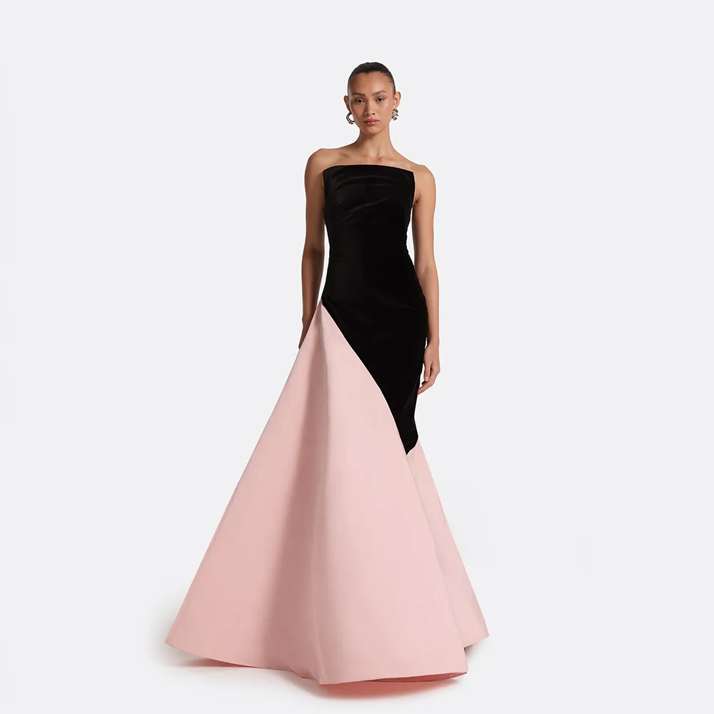 

Вечерние платья А-силуэта большого размера на заказ, в пол, без бретелек, без рукавов, для особых случаев, с контрастными цветами