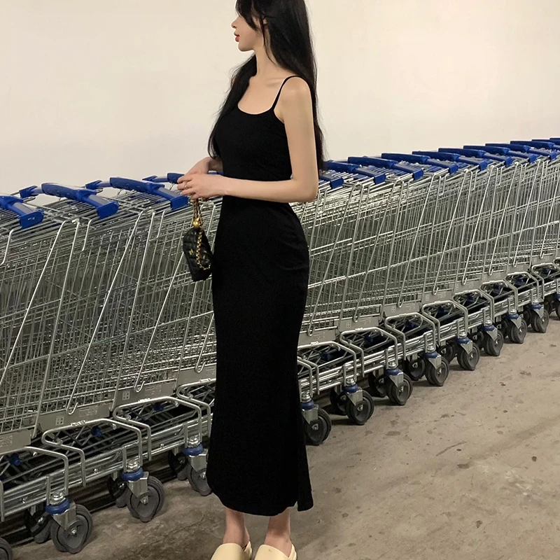 Women's Sling Long Fishtail Dress Sexy Tight-fitting Dress Two Lines Chic Dress