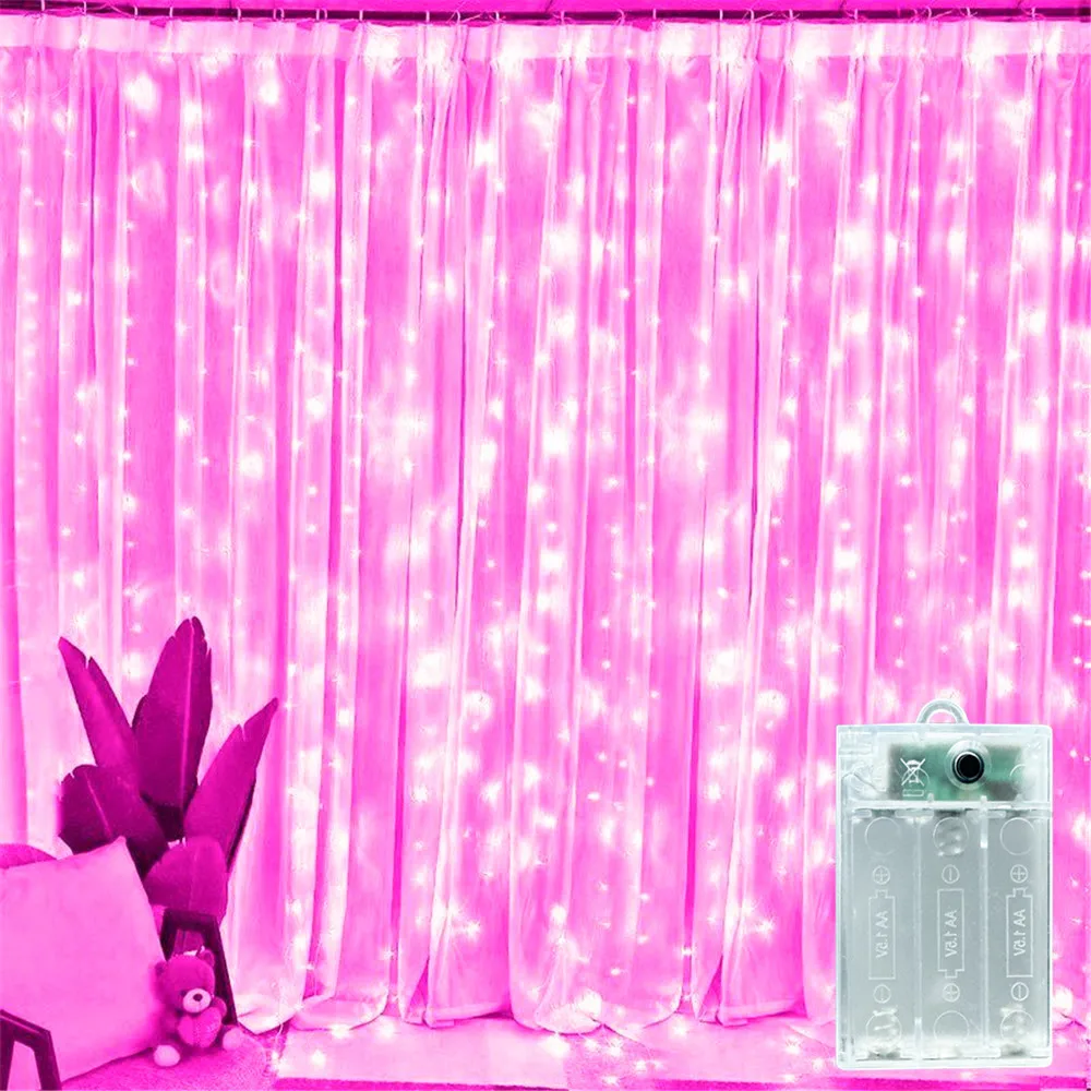 

3/6M Pink Fairy LED Curtain String Light Outdoor Decor Battery Power for Eid Mubarak Wedding Birthday Valentine's Day Decor