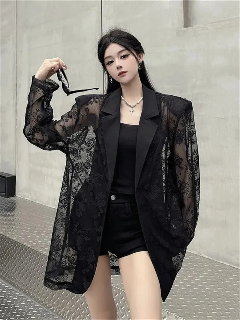 Frau Kleidung frauen Jacke Neue Sommer Trend Spitze Nähte Schulter Pad Anzug Jacke mit Lose Strickjacke Casual Anzug Jacke