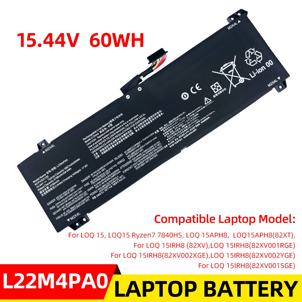 

New L22M4PA0 15.44V 60WH Laptop Battery For Lenovo LOQ 15APH8/15IRH8/16APH8/16IRH8 L22B4PA0 L22M4PA0 L22X4PA0 L22D4PA0 Legion Sl