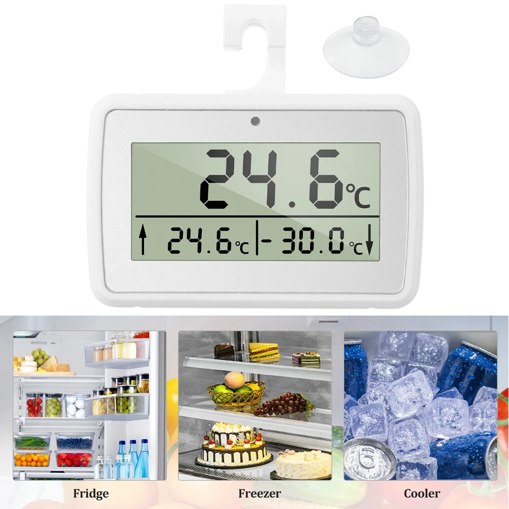 Fridge Thermometer With Hook Hanging Freezer Thermometer Anti-Humidity Refrigerator Freezer Electric LCD Display Digital Monitor