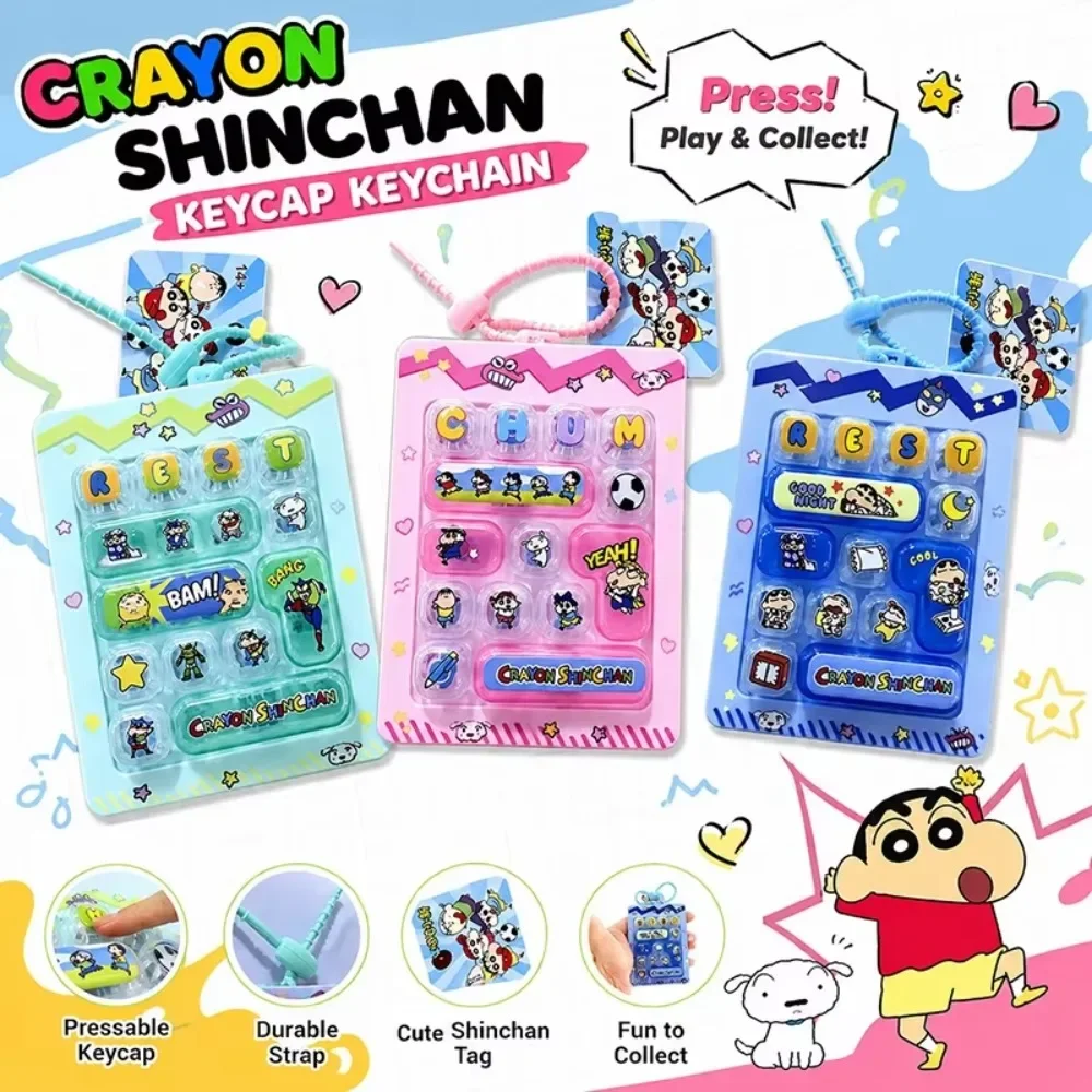 Crayon Shin chan Keycap Keychain Cartoon Anime Pendant Bag Charm Gift for Anime Fans Mini Keyboard Stress Relief Fidget Toy