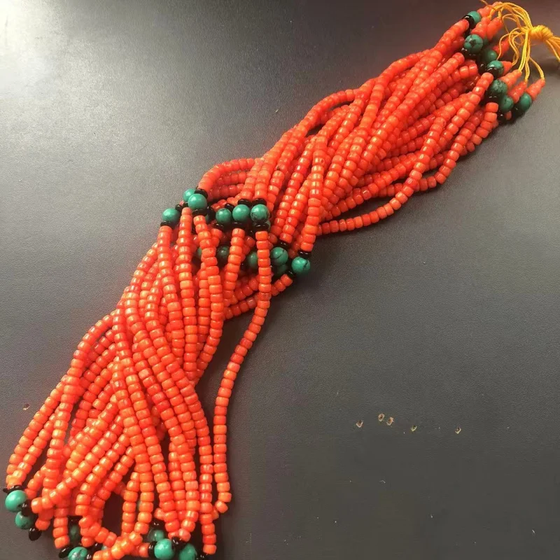 Red coral dyed sea strand round hand-painted beads long chain jewelry semi-finished necklace handmade weaving