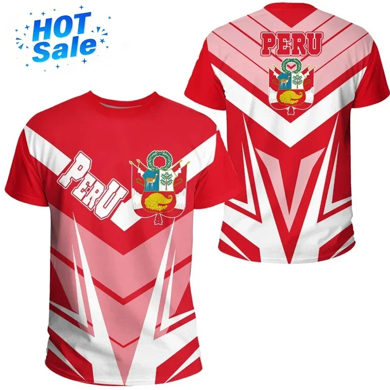 3D Printing Peru Flag Emblem T Shirts Men Cool Designs T-shirt Womens Clothing Harajuku Fashion Streetwear Kids Tee Shirts Tops