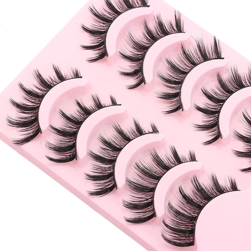 5 pairs New Wispy Manga Lashes Flared Soft Faux Mink Lashes Spike Anime Fake Eyelashes Women