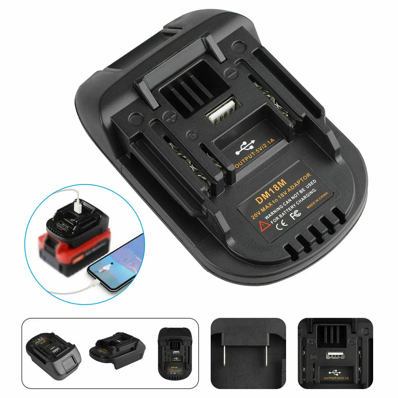 18V 20V Charger Batteries Adapter DM18M Converted to Li-Ion Charger Tool Convertor for Dewalt/for Milwaukee/for Makita Batteries