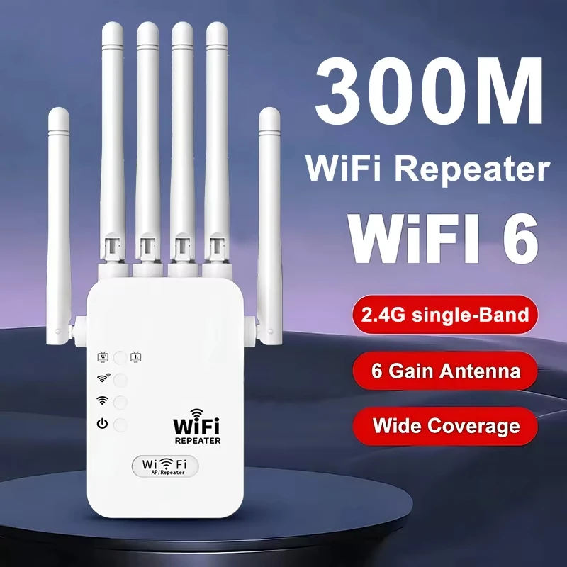 

300Mbps WiFi Extender Router 6 Antenna 2.4G Network Wireless WiFi Repeater WiFi Booster Amplifier Long Range Signal For Home