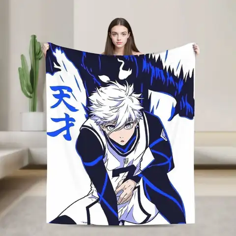 Koc z anime Blue Lock Nagi, miękki koc na kanapę, łóżko, modny pled, narzuta na łóżko, zimowy koc podróżny, flanelowa narzuta na biurko.