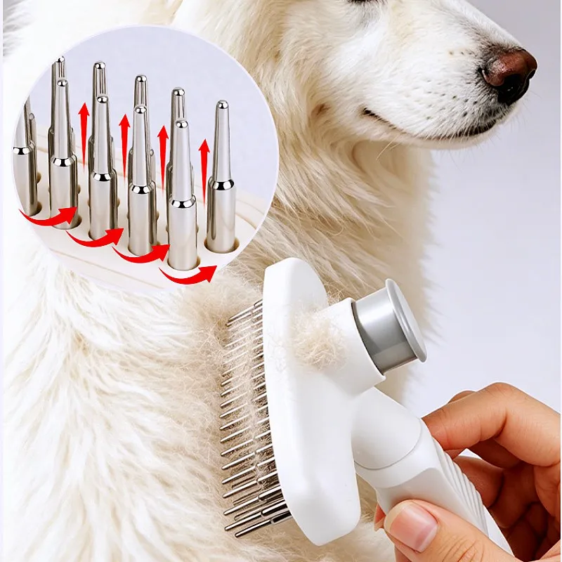 Cepillo autolimpiable con un botón para perros y gatos – rastrillo - imagen 4