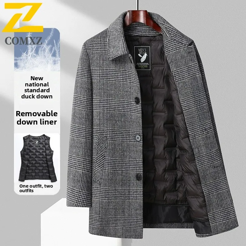 COMXZ Men Long Down Jacket Lightweight Commute Office Warm Puffer Coats Business Thickened Cold Resistant Winter Wool Jacket