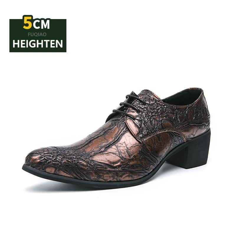 

Винтажные бронзовые мужские деловые туфли, удобные модельные туфли на высоком каблуке, мужские вечерние кожаные туфли с острым носком для мужчин, chaussure homme