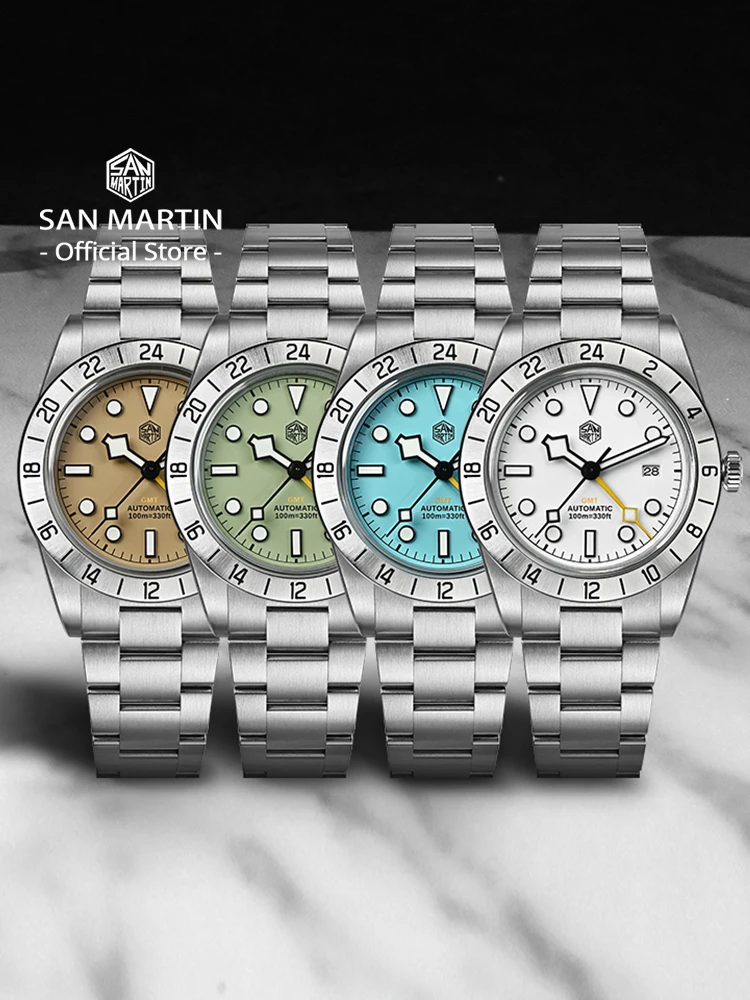 San Martin Upgraded 38.3mm BB GMT Hangzhou 6460 Men Automatic Mechanical Watches Sport Sapphire Luminous Waterproof 100m SN0054