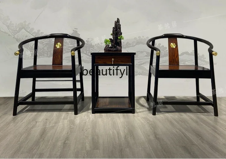 New Chinese-style chair three-piece balcony crown chair hotel homestay solid wood armchair