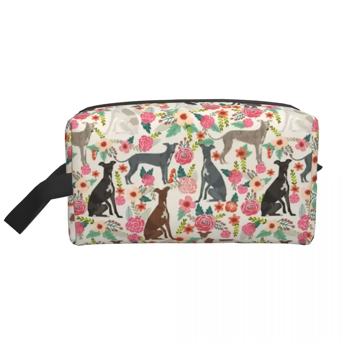 Italian Greyhound Dog Floral Cosmetic Bag Women Big Capacity Sighthound Whippet Dog Makeup Case Beauty Storage Toiletry Bags