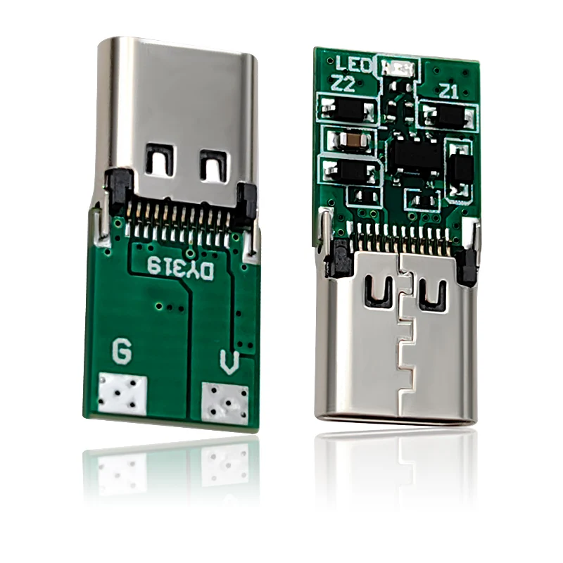 TYPE C USB 24Pin Female Plug Welding Connector Adapter With LED Chip green blue white light Type-C PD 9V-20V Charging Plugs