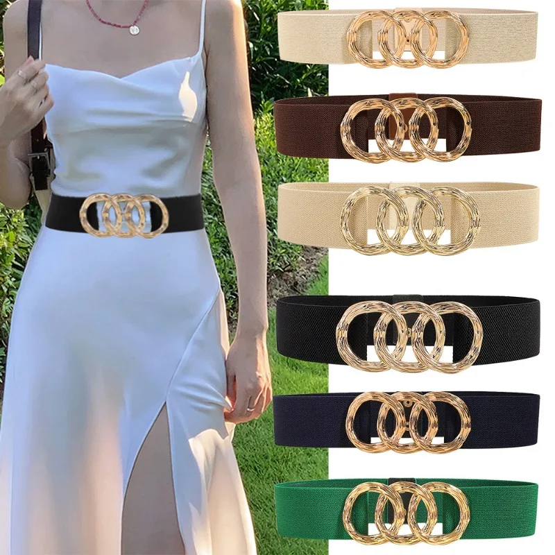 Trendy Leather Belts High-Quality Belts Simple and Versatile Letter-and-Circle Waist Cinchers Elastic High-Stretch Women's Belts