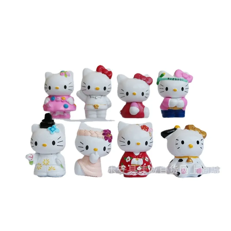 8Pcs Sanrio Hello Kitty Dekoracja Anime Figurka Lalka Śliczna Zabawka Q Wersja Samochody Torty Biurkowe Dekoracja GK Modele Dzieci Prezent Urodzinowy